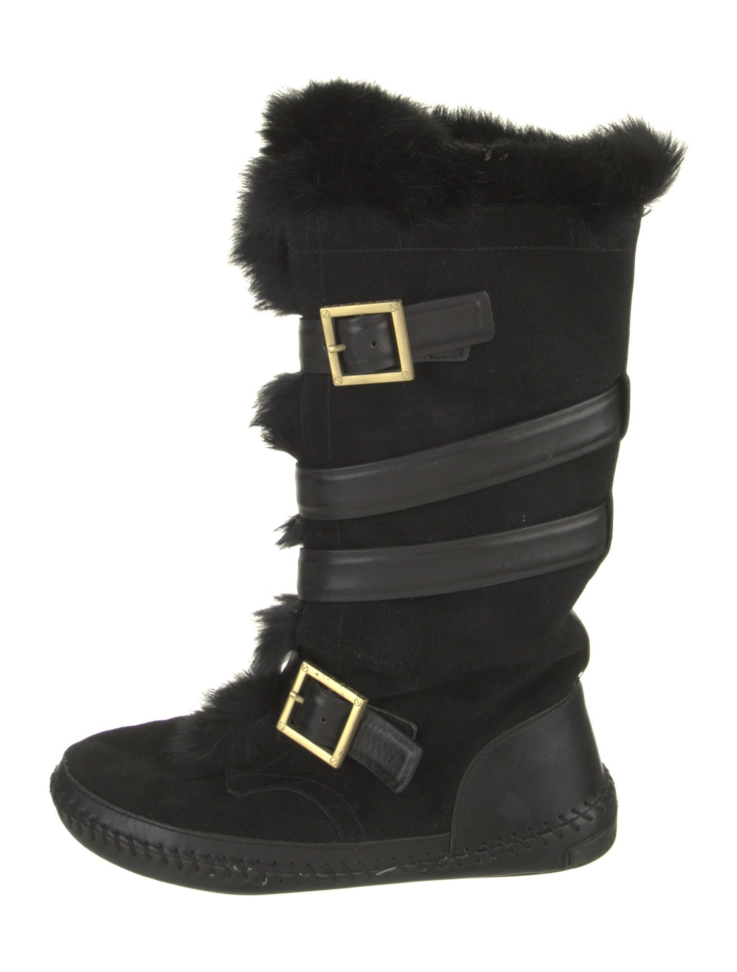 Tory Burch Suede Fur Trim Lace-Up Boots