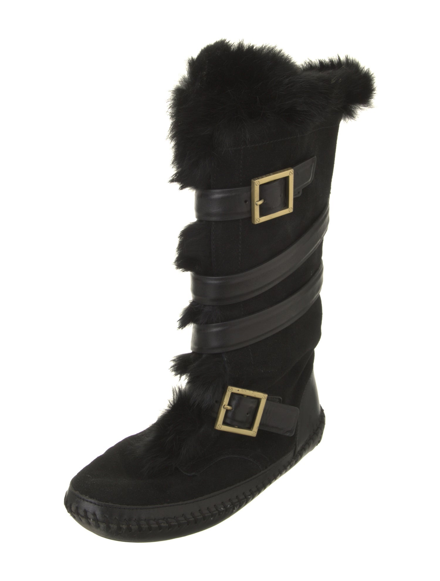 Tory Burch Suede Fur Trim Lace-Up Boots