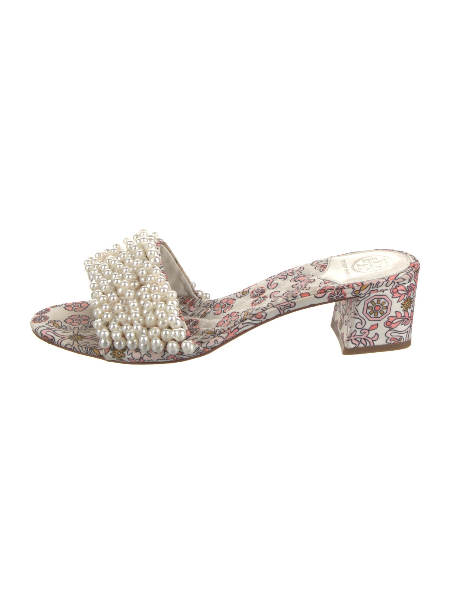 Tory Burch Faux Pearl Accents Printed Slides