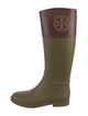 Tory Burch Rubber Leather Trim Embellishment Rain Boots