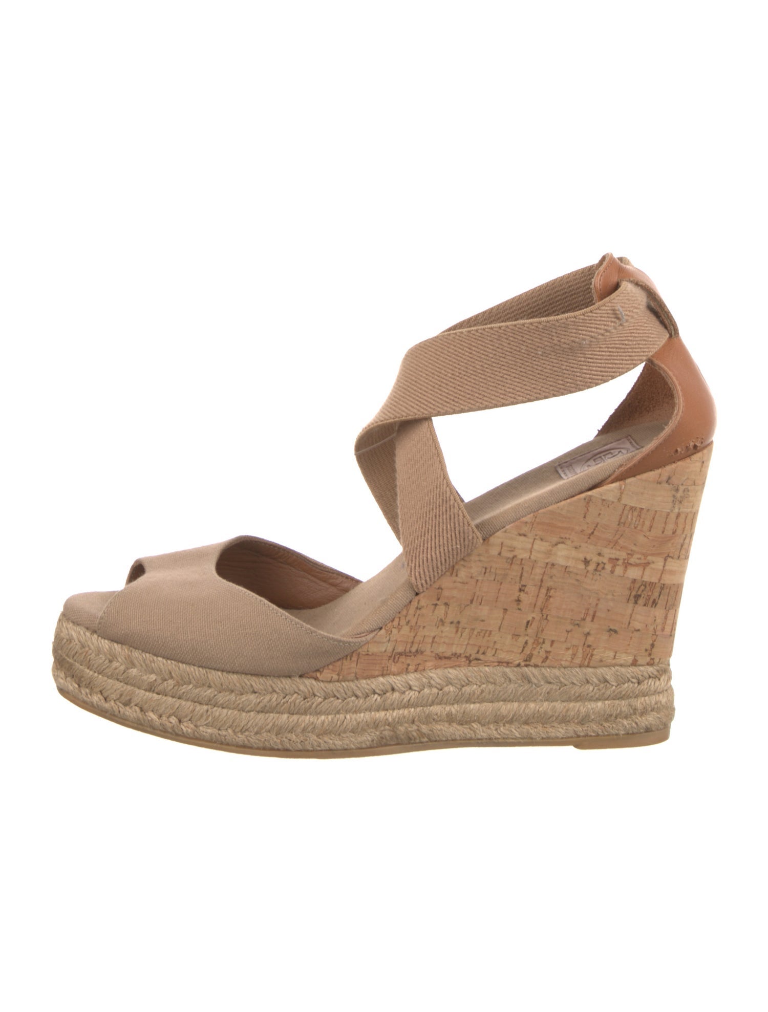 Tory Burch Canvas Leather Trim Embellishment Espadrilles