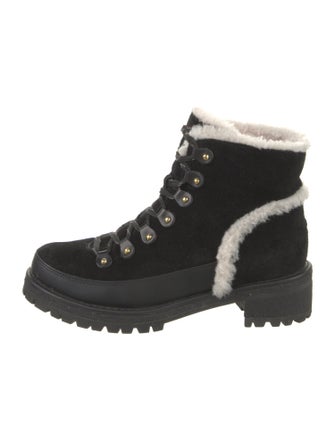 Tory Burch Suede Fur Trim Combat Boots