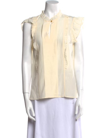 Tory Burch Silk Mock Neck Button-Up Top