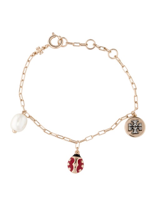 Tory Burch Crystal, Faux Pearl & Ladybug Charm Bracelet