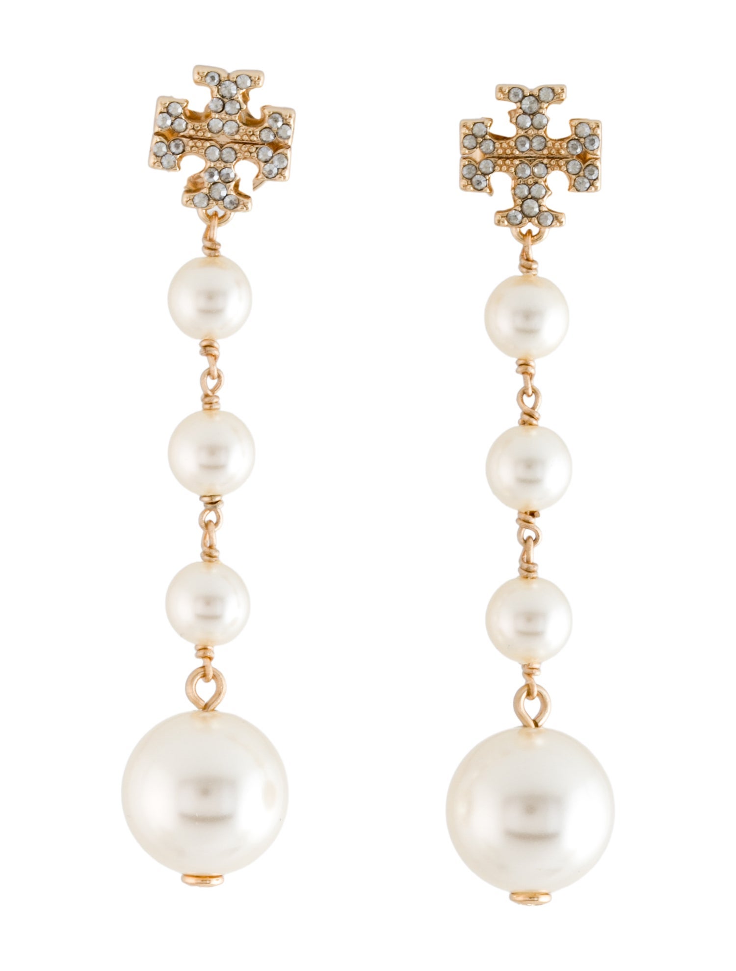 Tory Burch Logo Pearl Drop Earrings