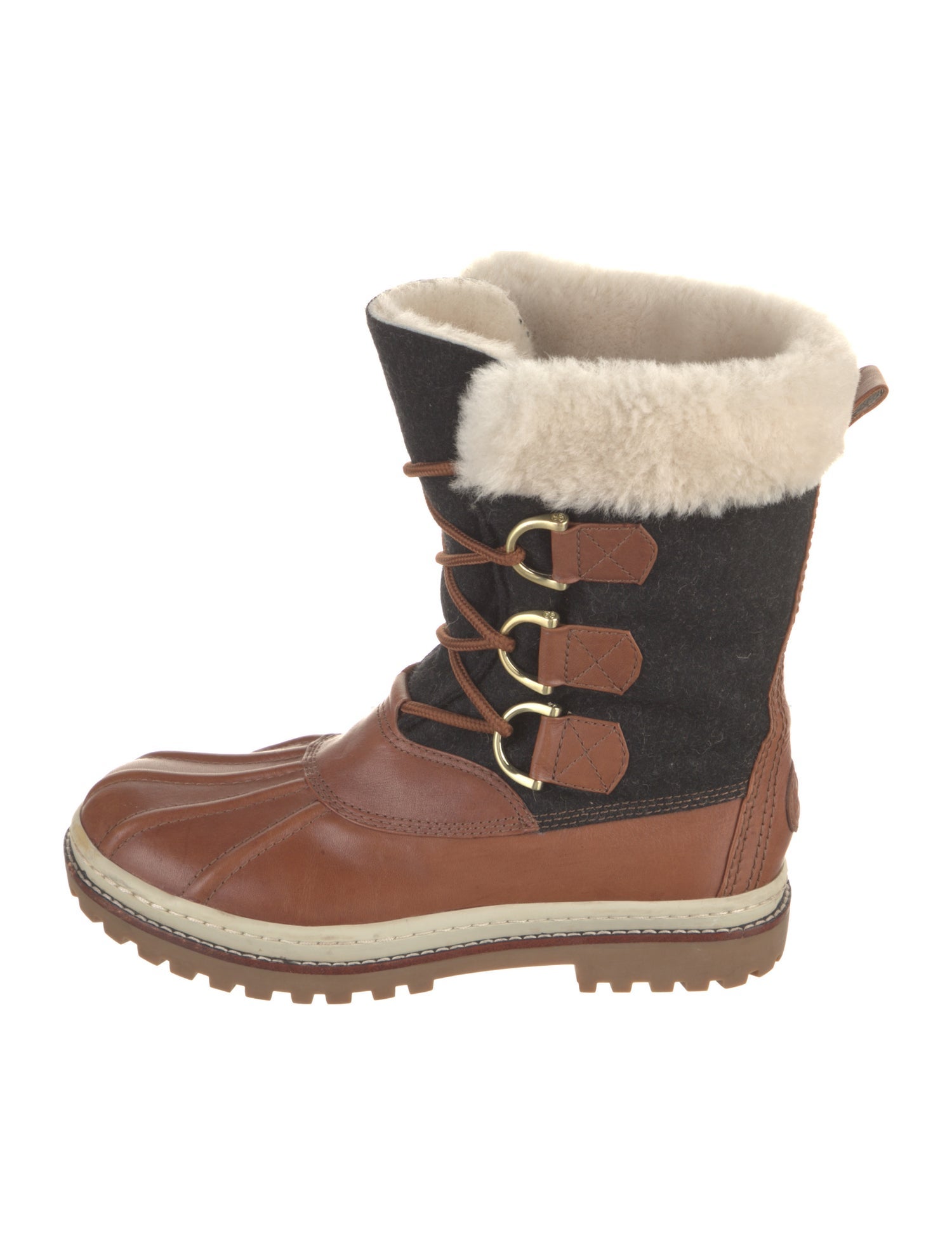 Tory Burch Leather Colorblock Pattern Lace-Up Boots