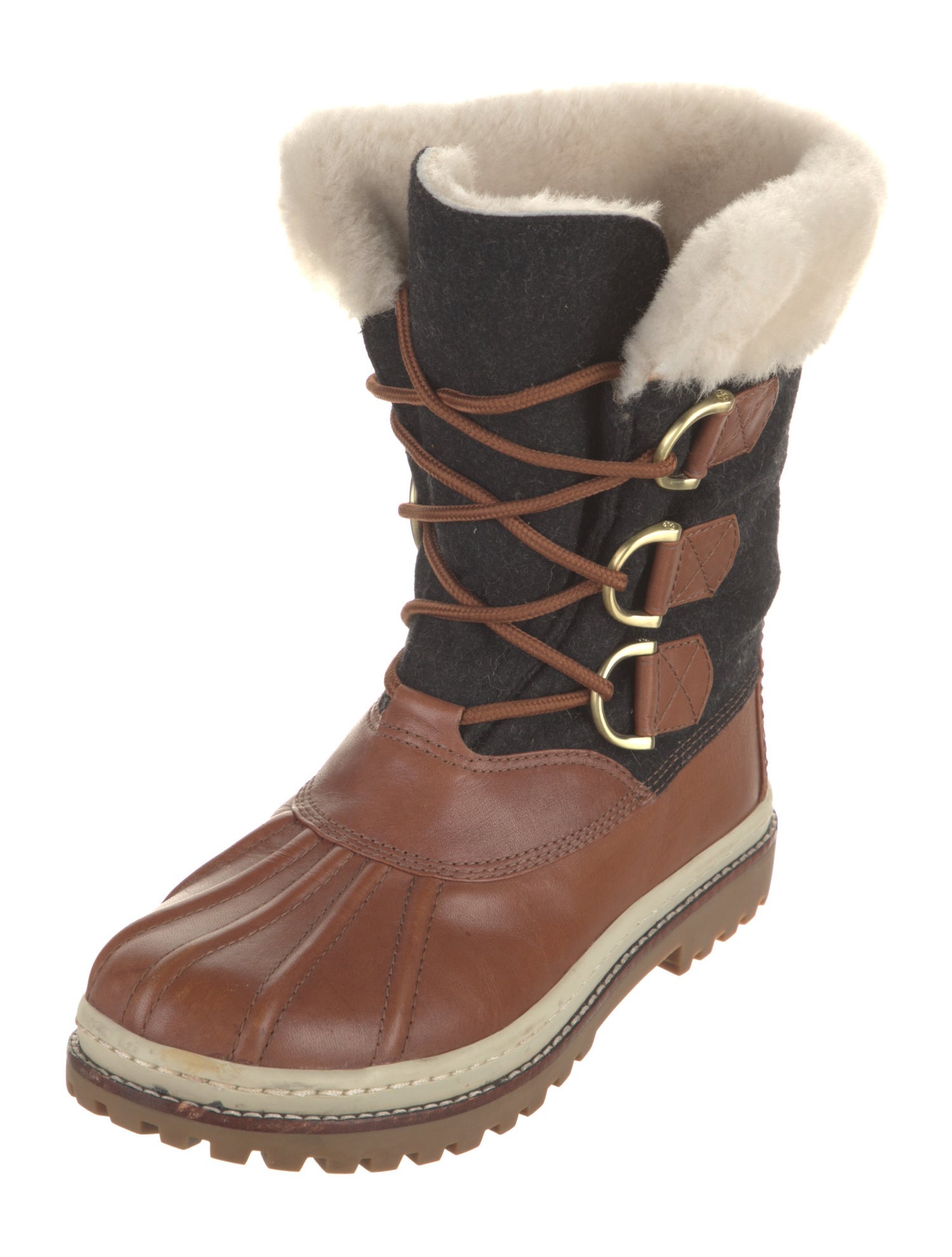 Tory Burch Leather Colorblock Pattern Lace-Up Boots