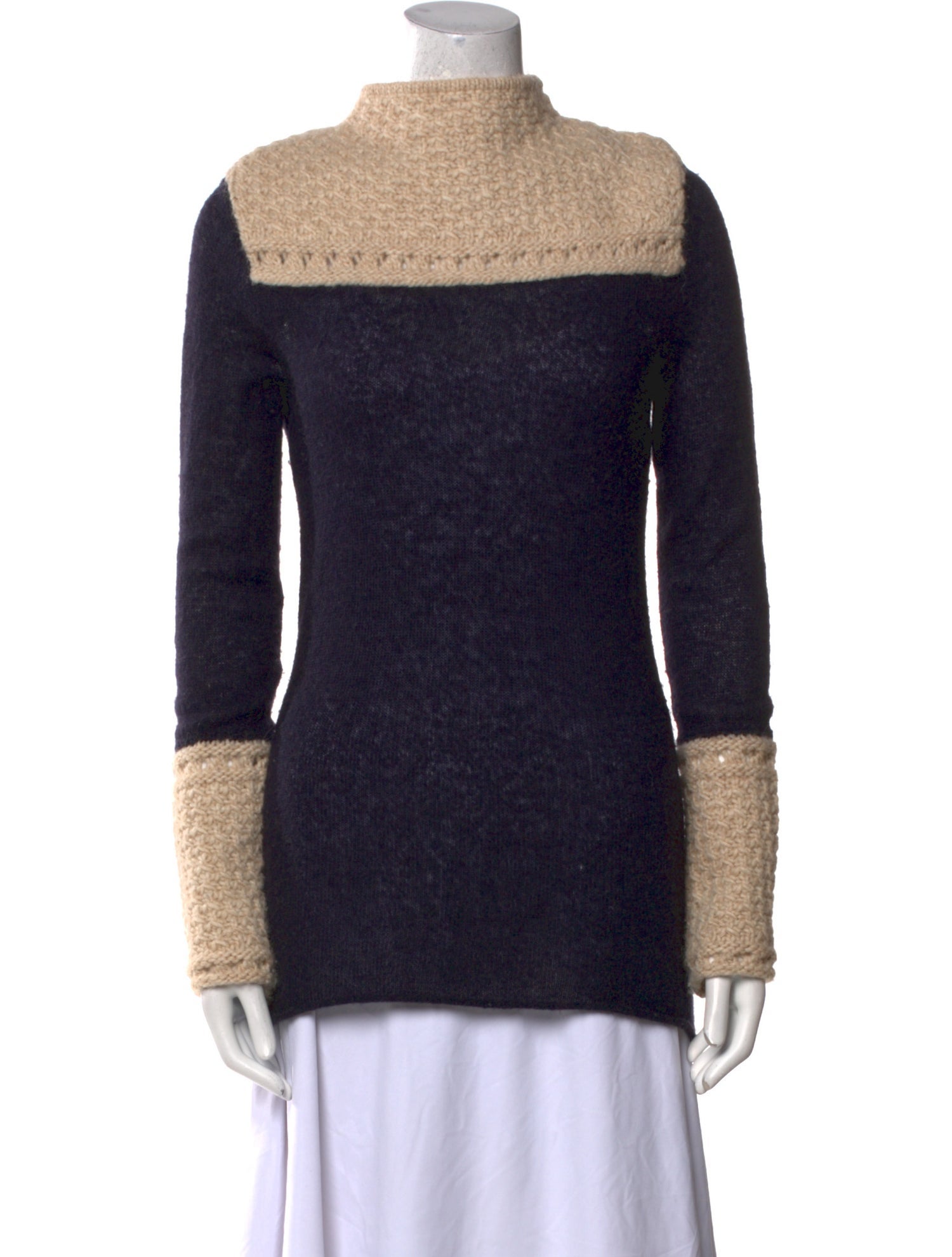 Tory Burch Colorblock Pattern Mock Neck Sweater