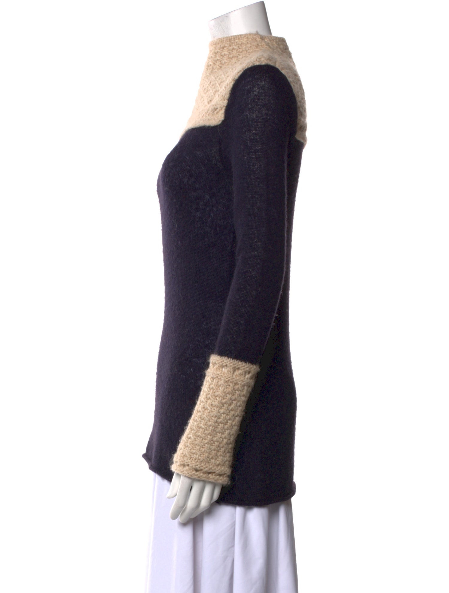 Tory Burch Colorblock Pattern Mock Neck Sweater