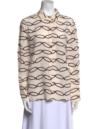 Tory Burch Printed Long Sleeve Button-Up Top