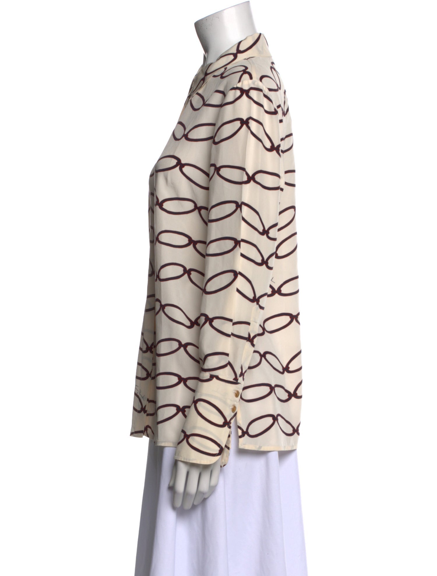 Tory Burch Printed Long Sleeve Button-Up Top