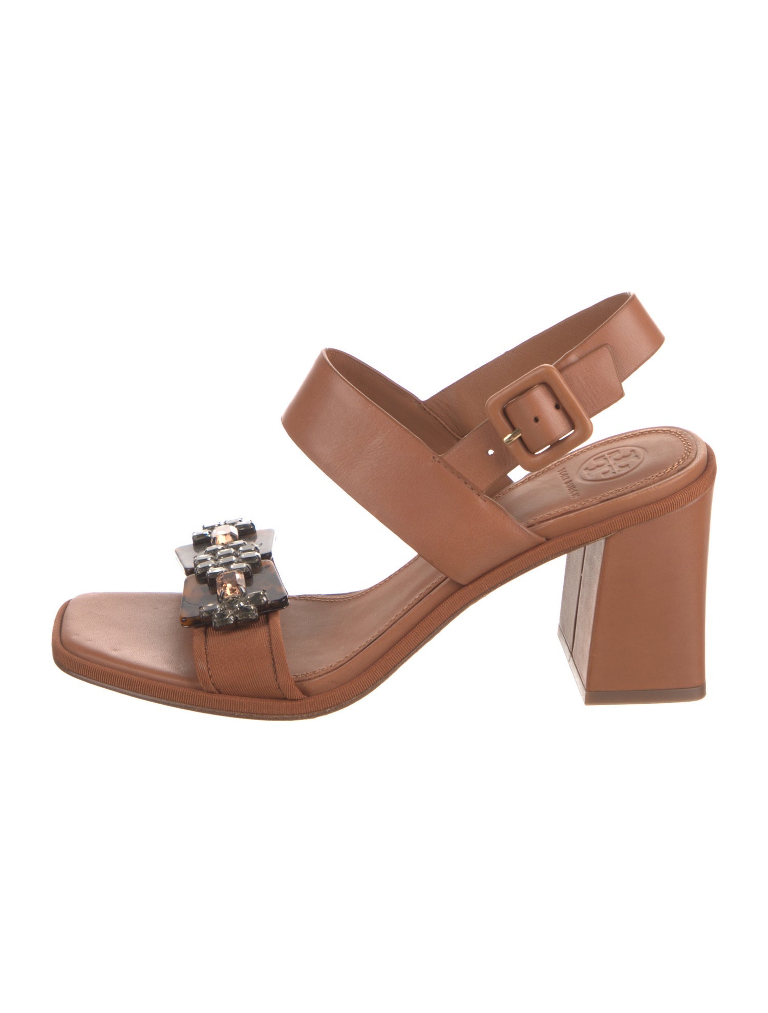 Tory Burch Leather Crystal Embellishments Slingback Sandals