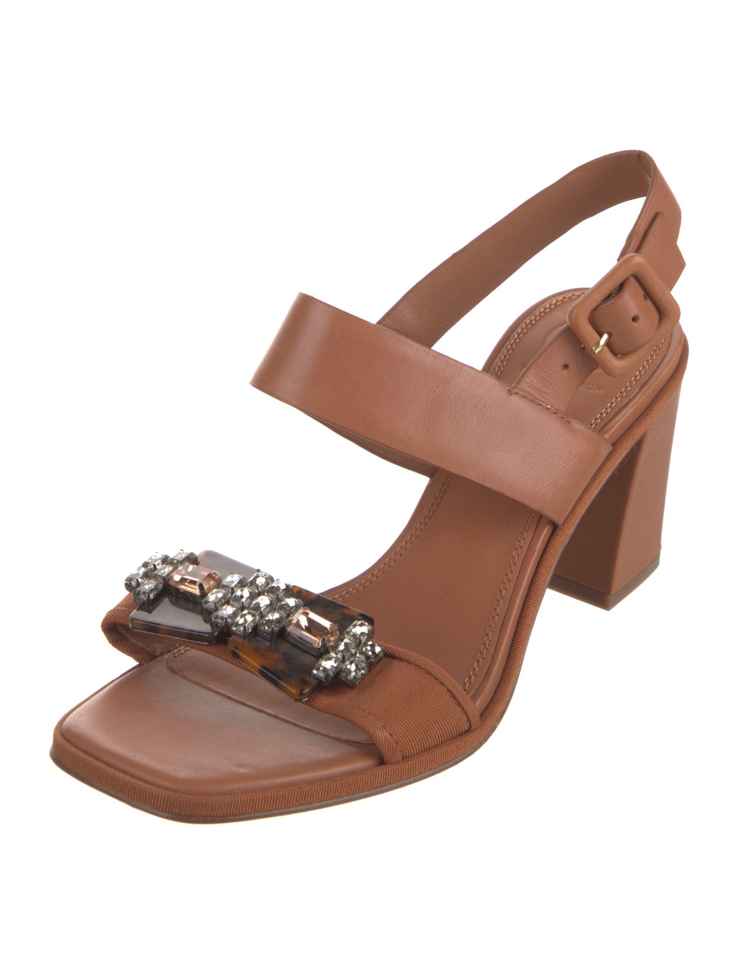 Tory Burch Leather Crystal Embellishments Slingback Sandals