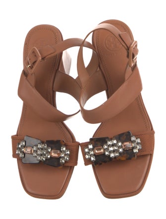 Tory Burch Leather Crystal Embellishments Slingback Sandals