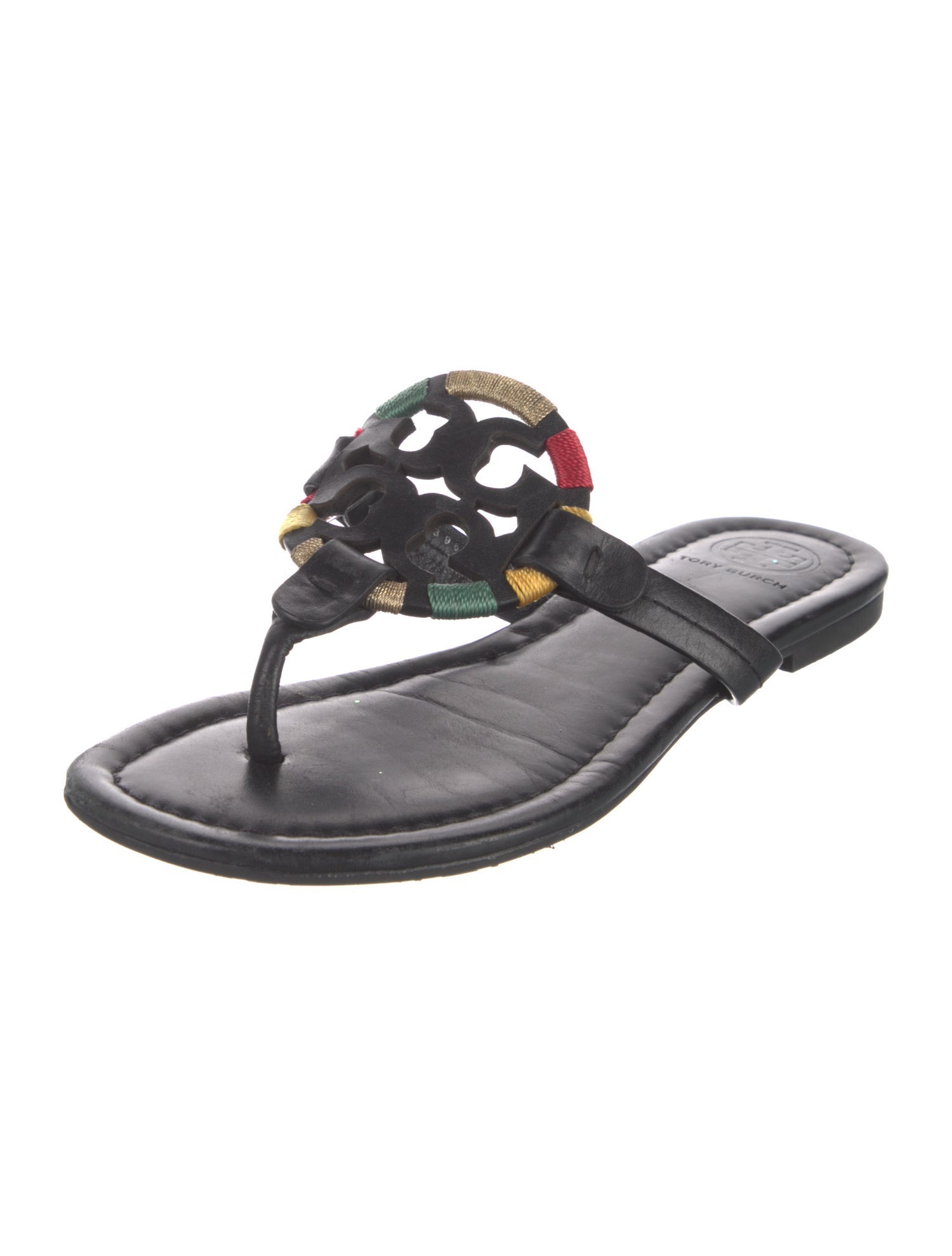 Tory Burch Leather Floral Print Flip Flops