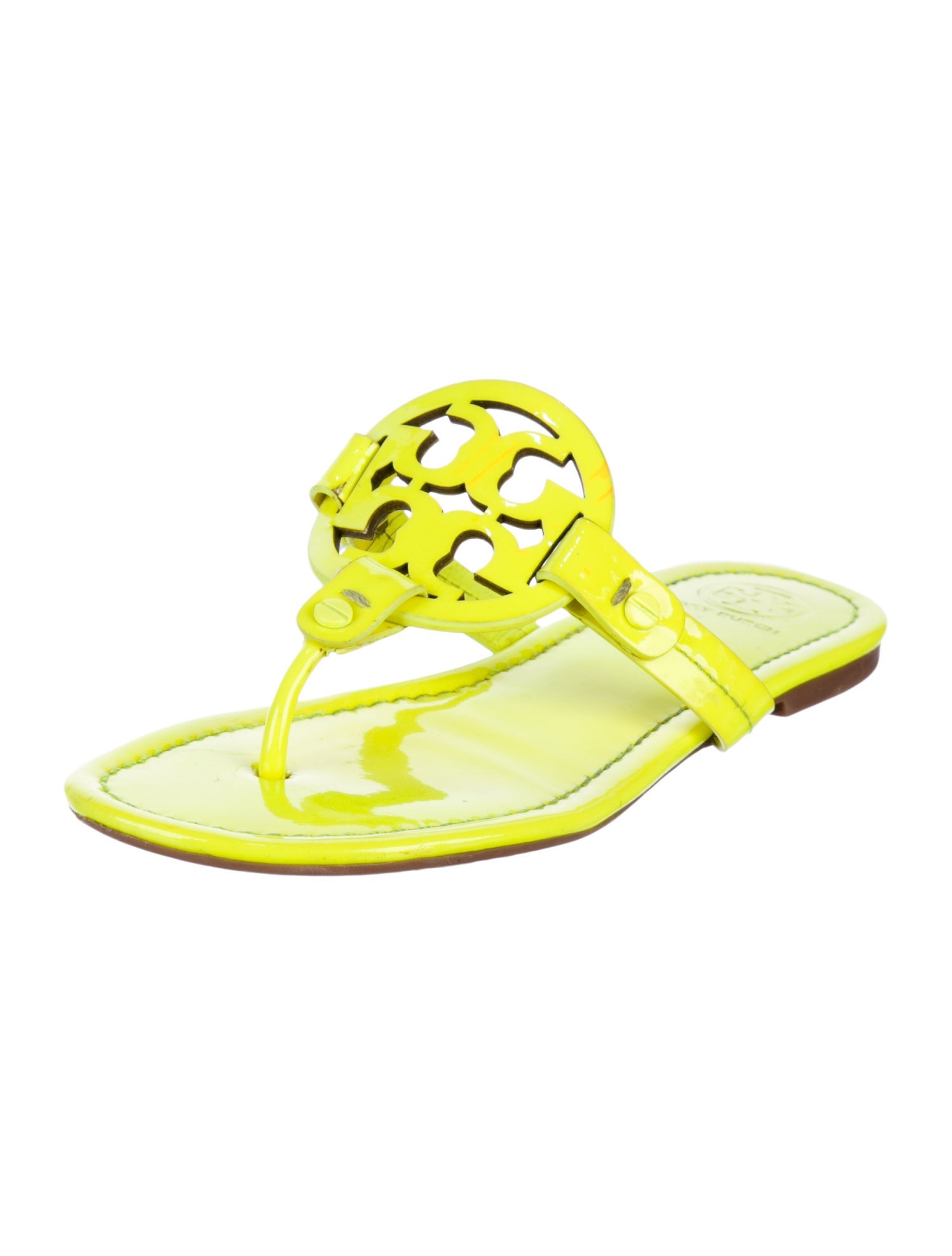 Tory Burch Patent Leather Printed Flip Flops