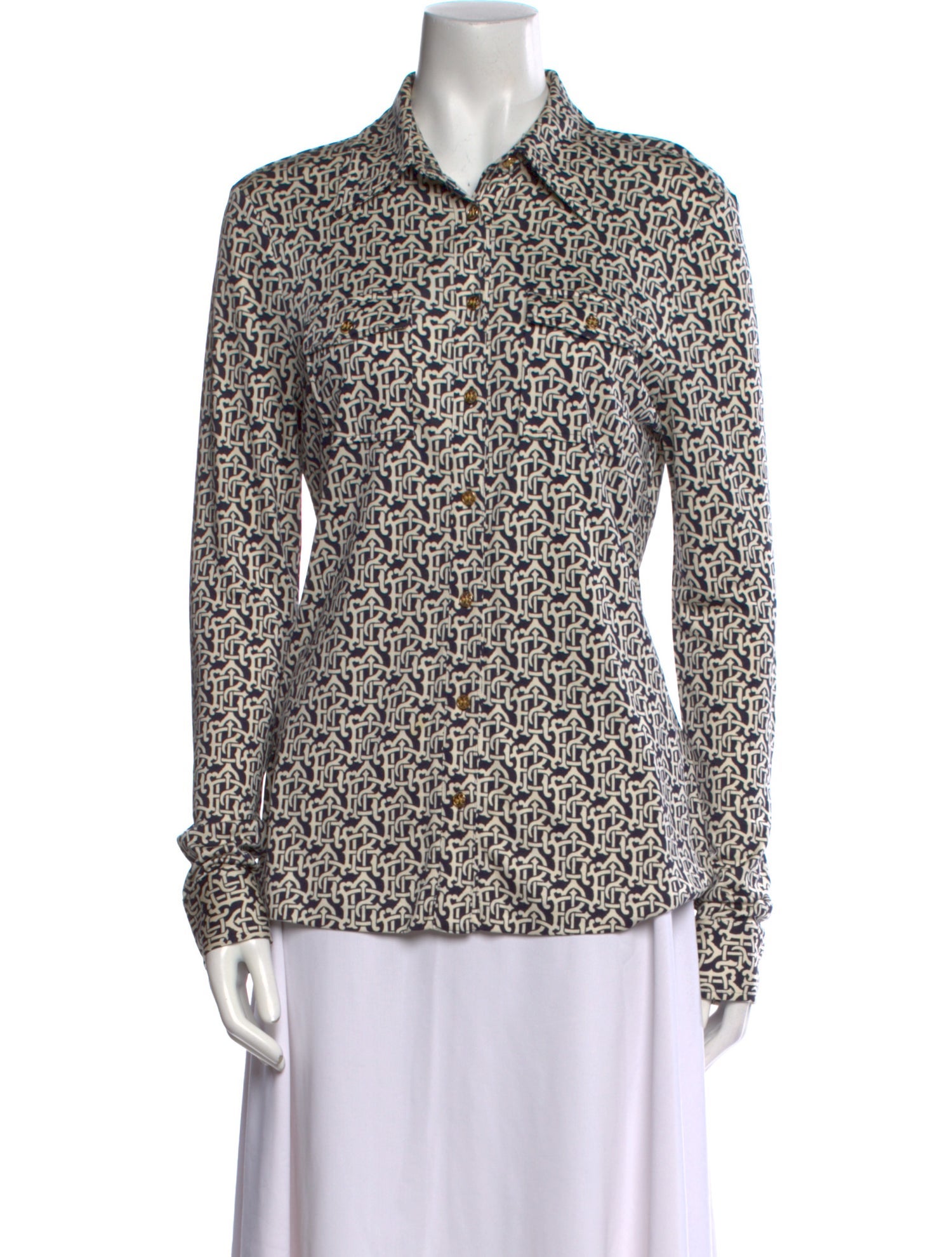 Tory Burch Silk Printed Button-Up Top