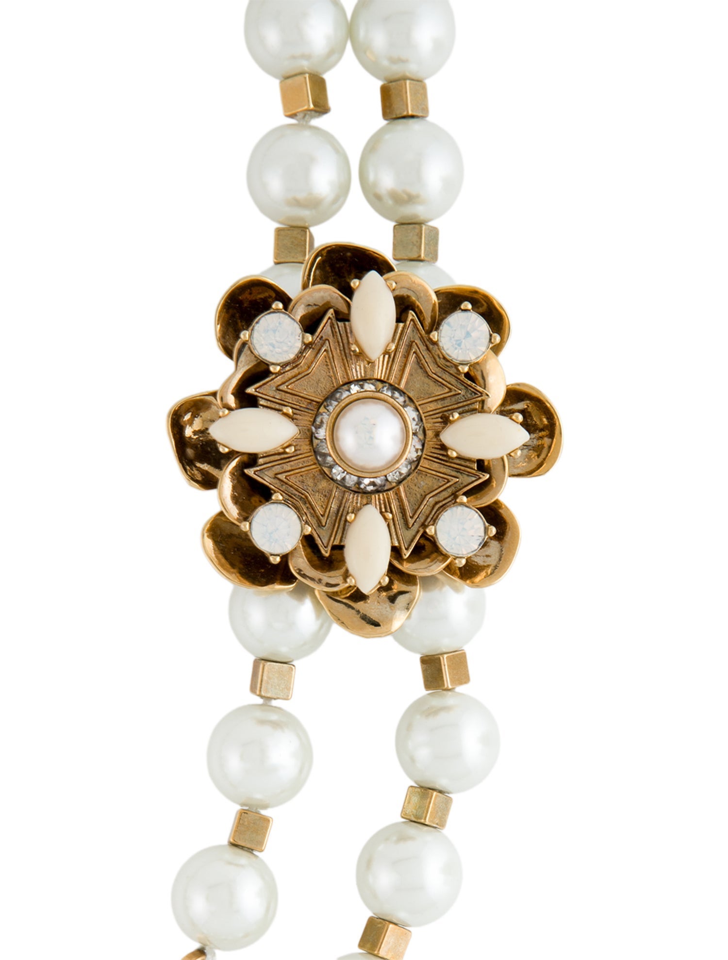 Tory Burch Crystal & Faux Pearl Double Strand Necklace