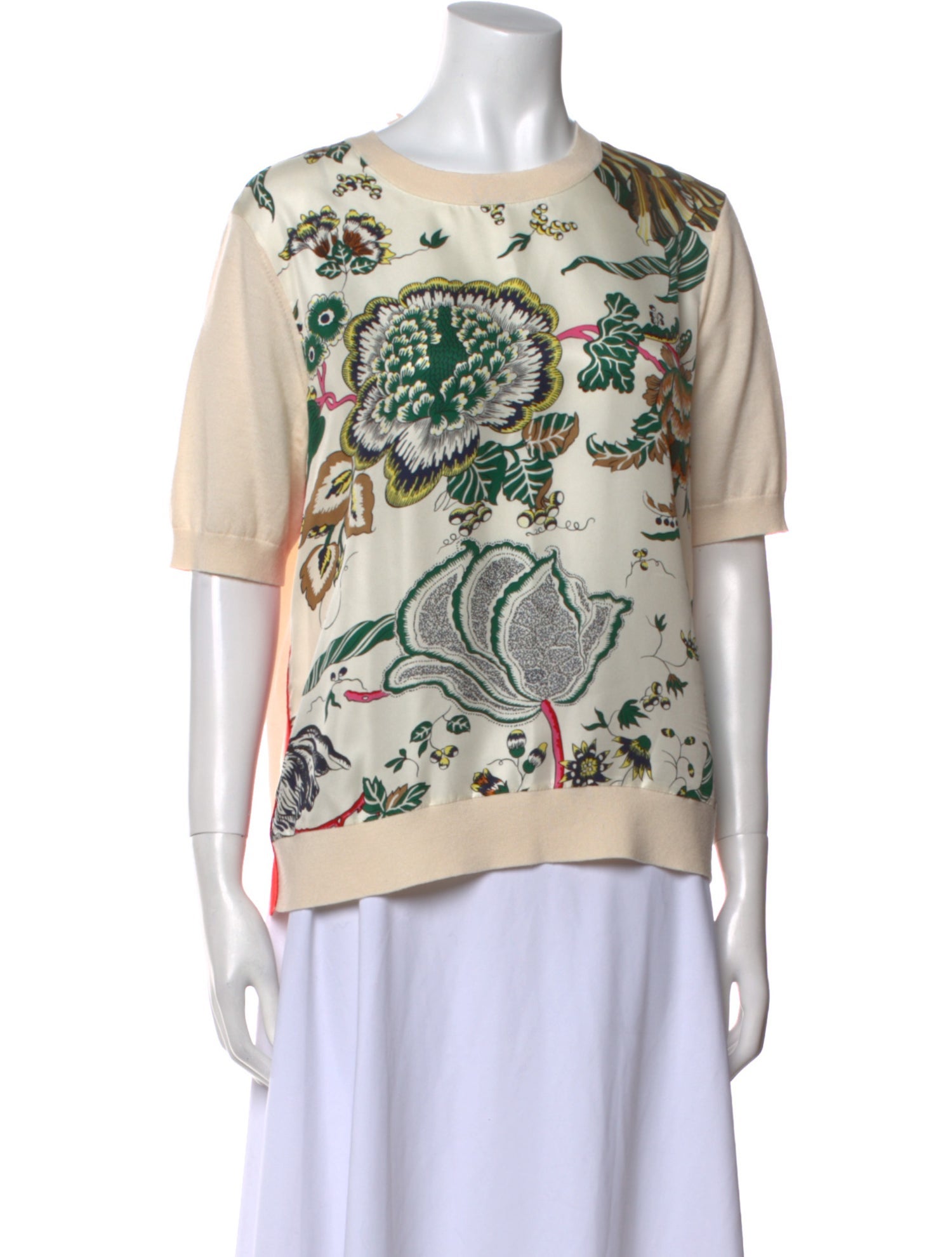 Tory Burch Silk Graphic Print T-Shirt