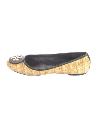 Tory Burch Straw Animal Print Ballet Flats