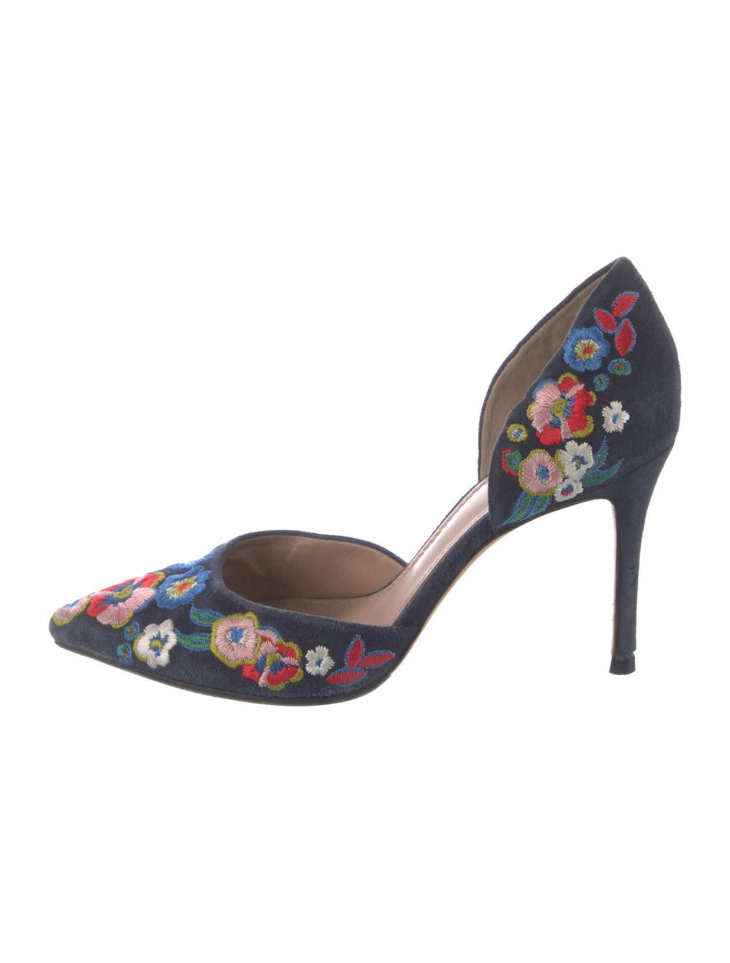 Tory Burch Suede Floral Print D'Orsay Pumps