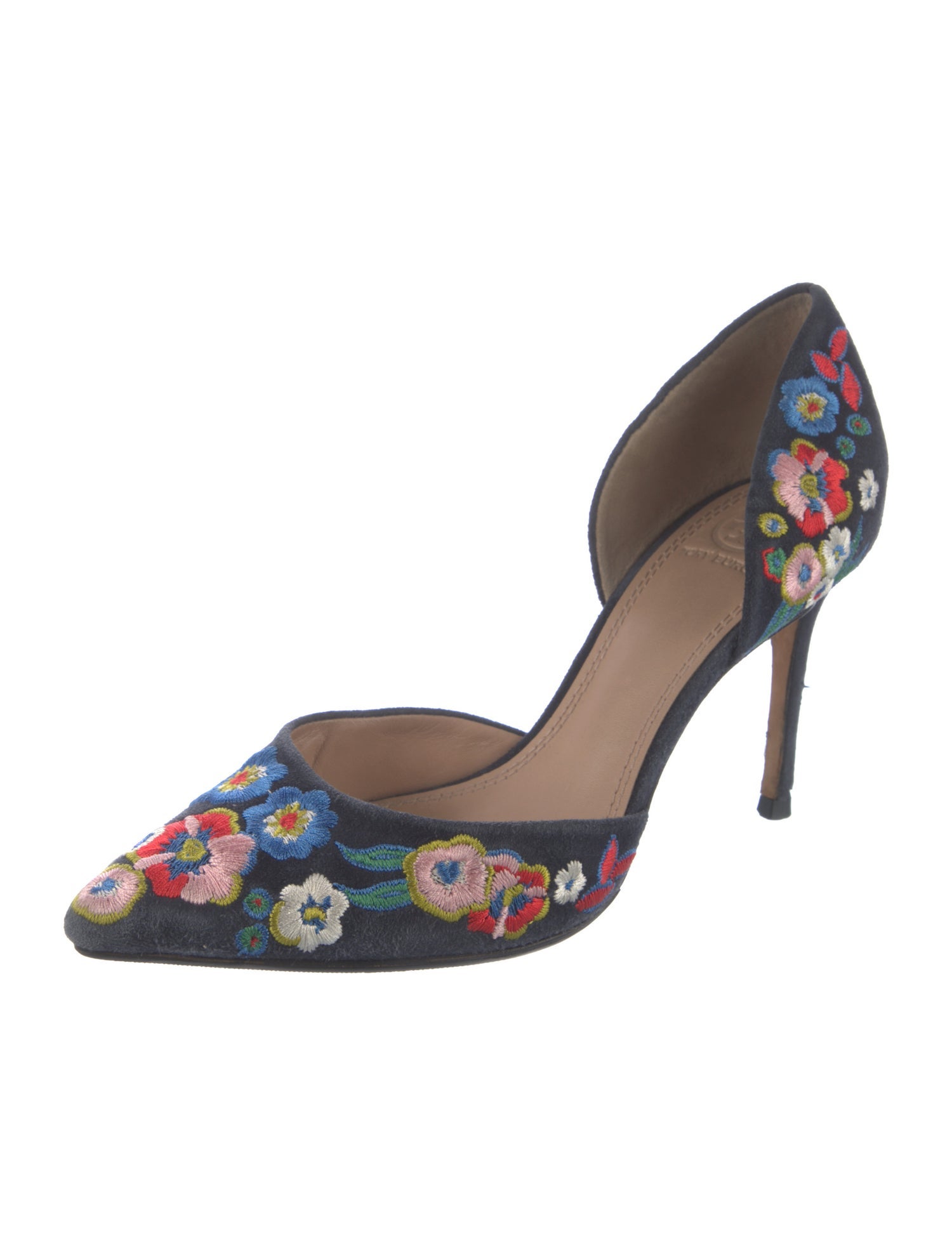 Tory Burch Suede Floral Print D'Orsay Pumps
