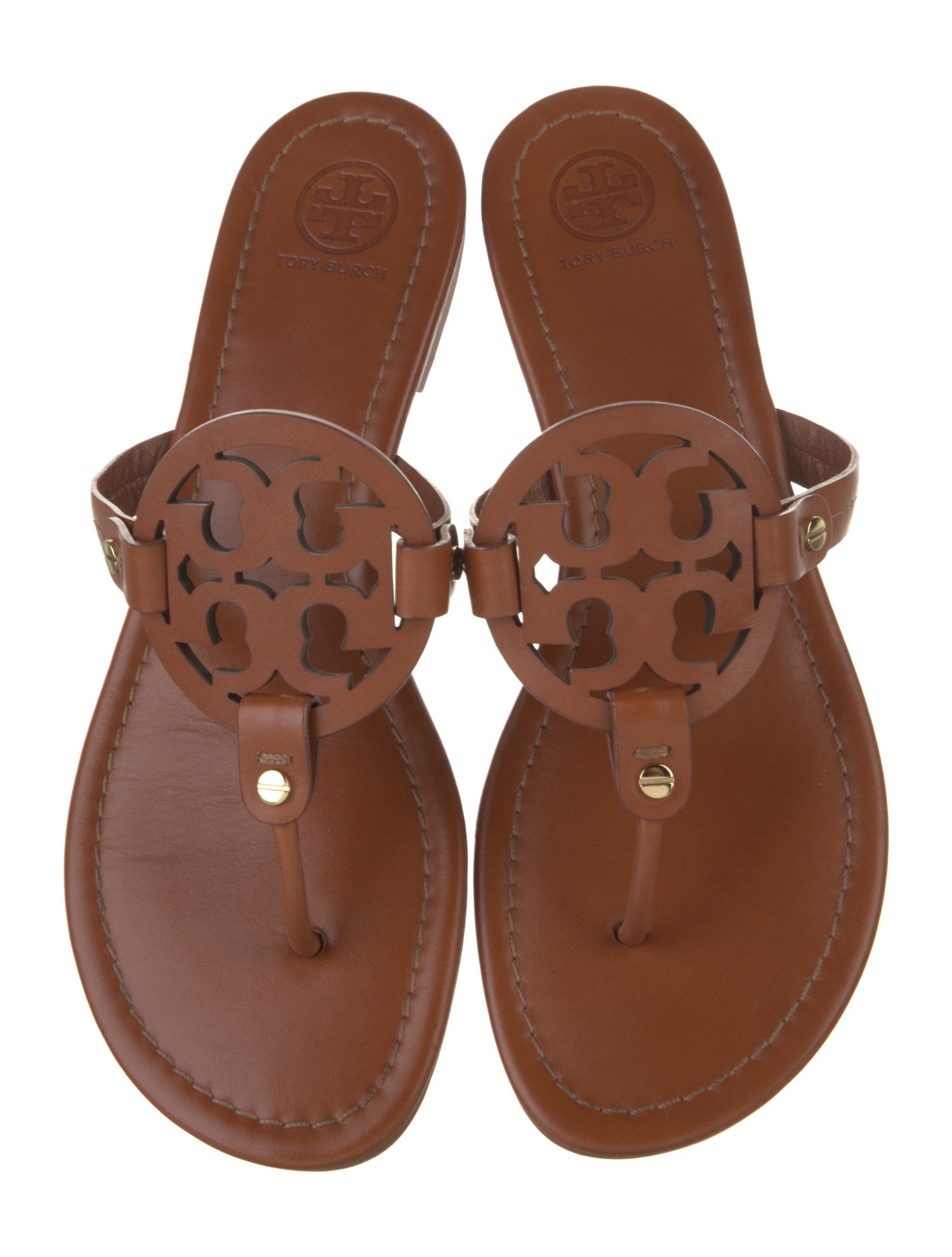 Tory Burch Leather Lasercut Accents Flip Flops