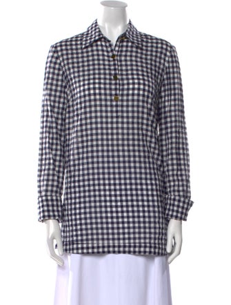 Tory Burch Plaid Print Long Sleeve Button-Up Top