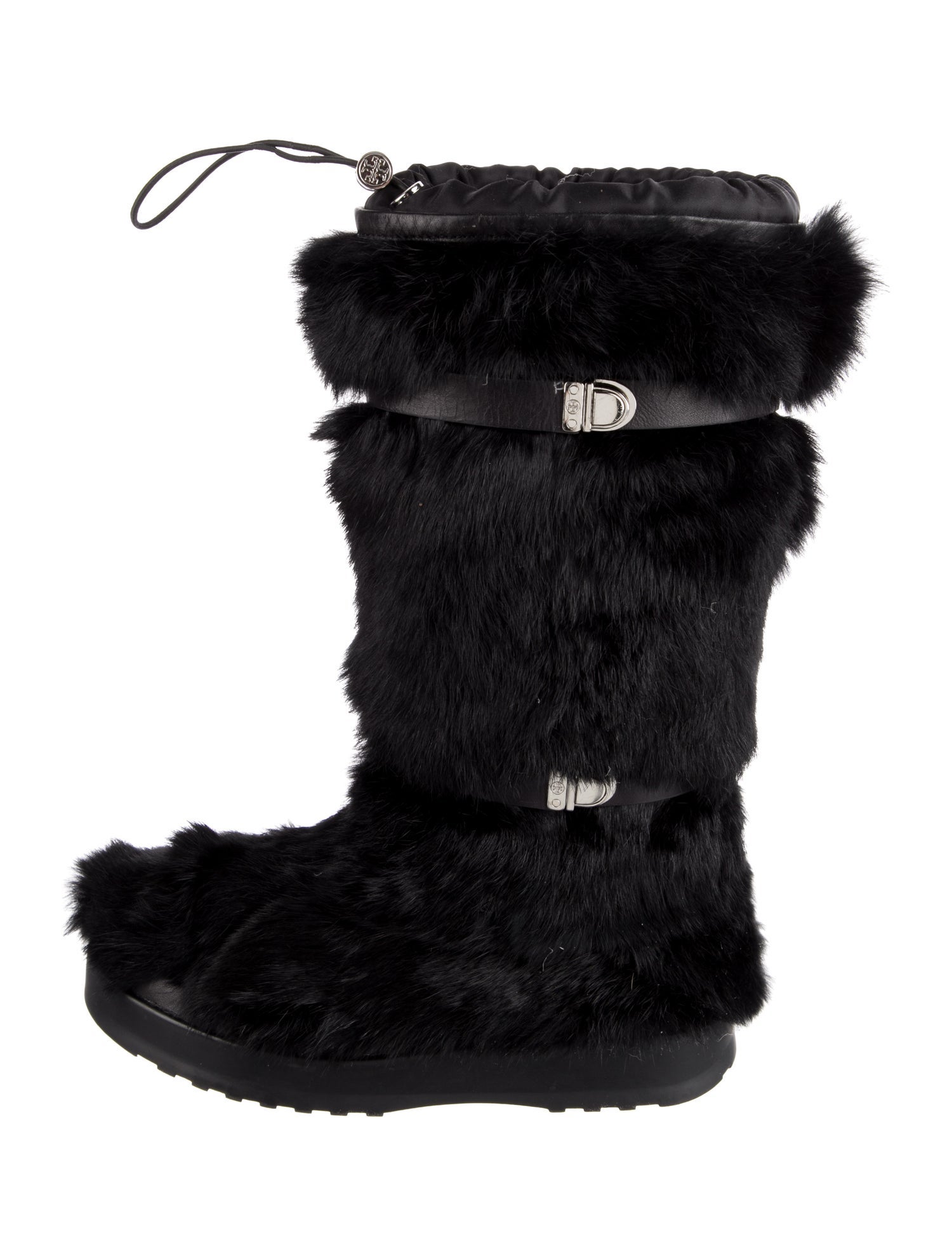Tory Burch Fur Leather Trim Embellishment Snow Boots