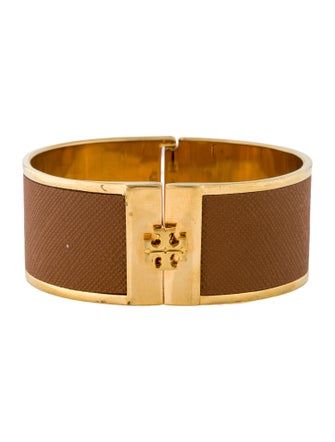Tory Burch Leather Inlay Hinged Bangle Bracelet