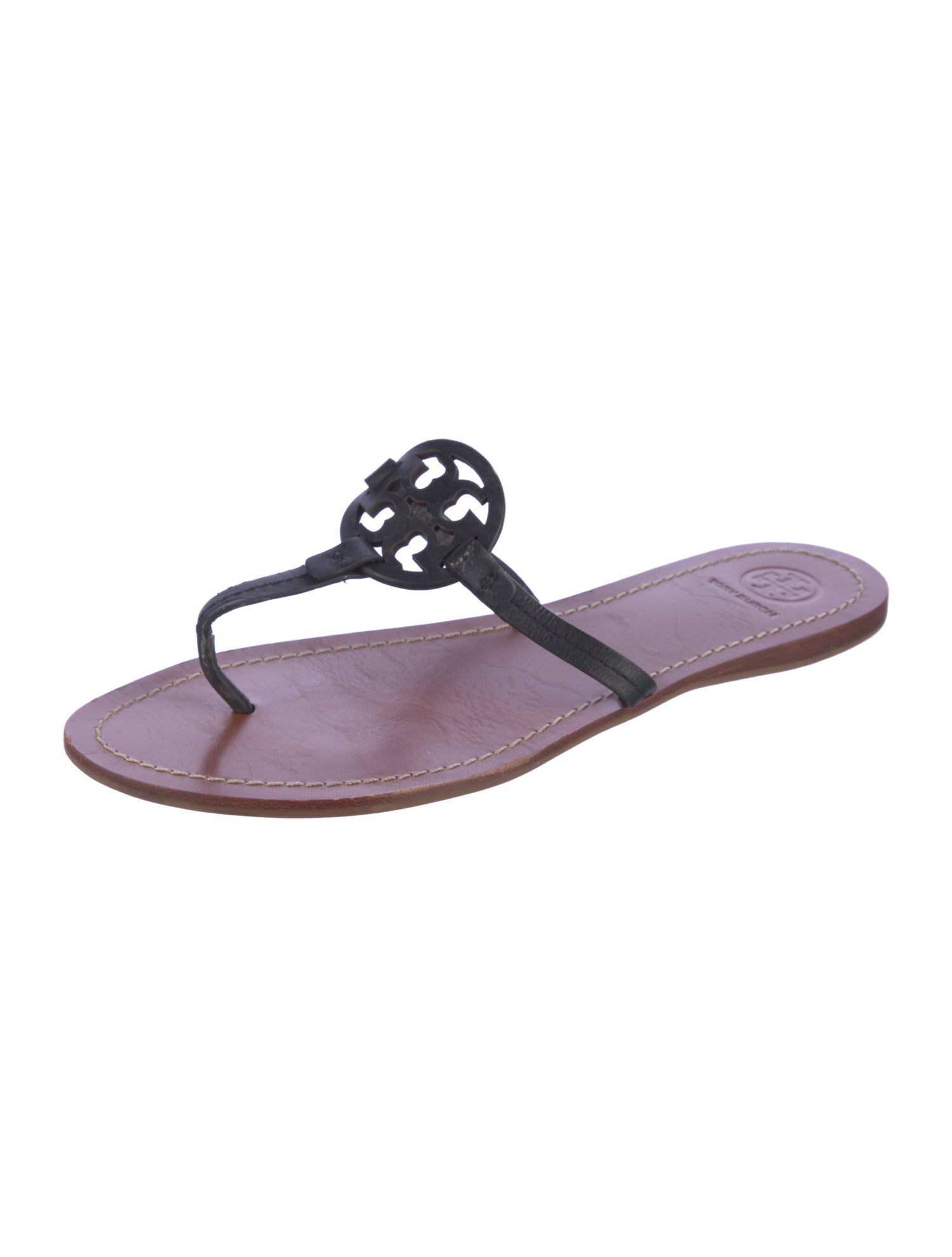 Tory Burch Leather Lasercut Accents Flip Flops