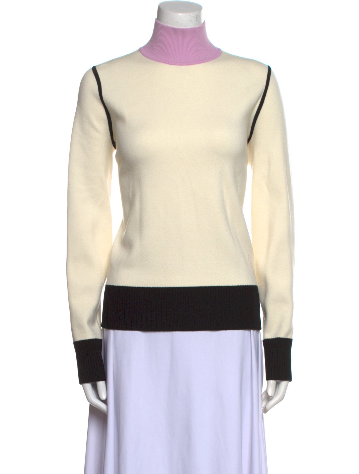 Tory Burch Colorblock Pattern Mock Neck Sweater