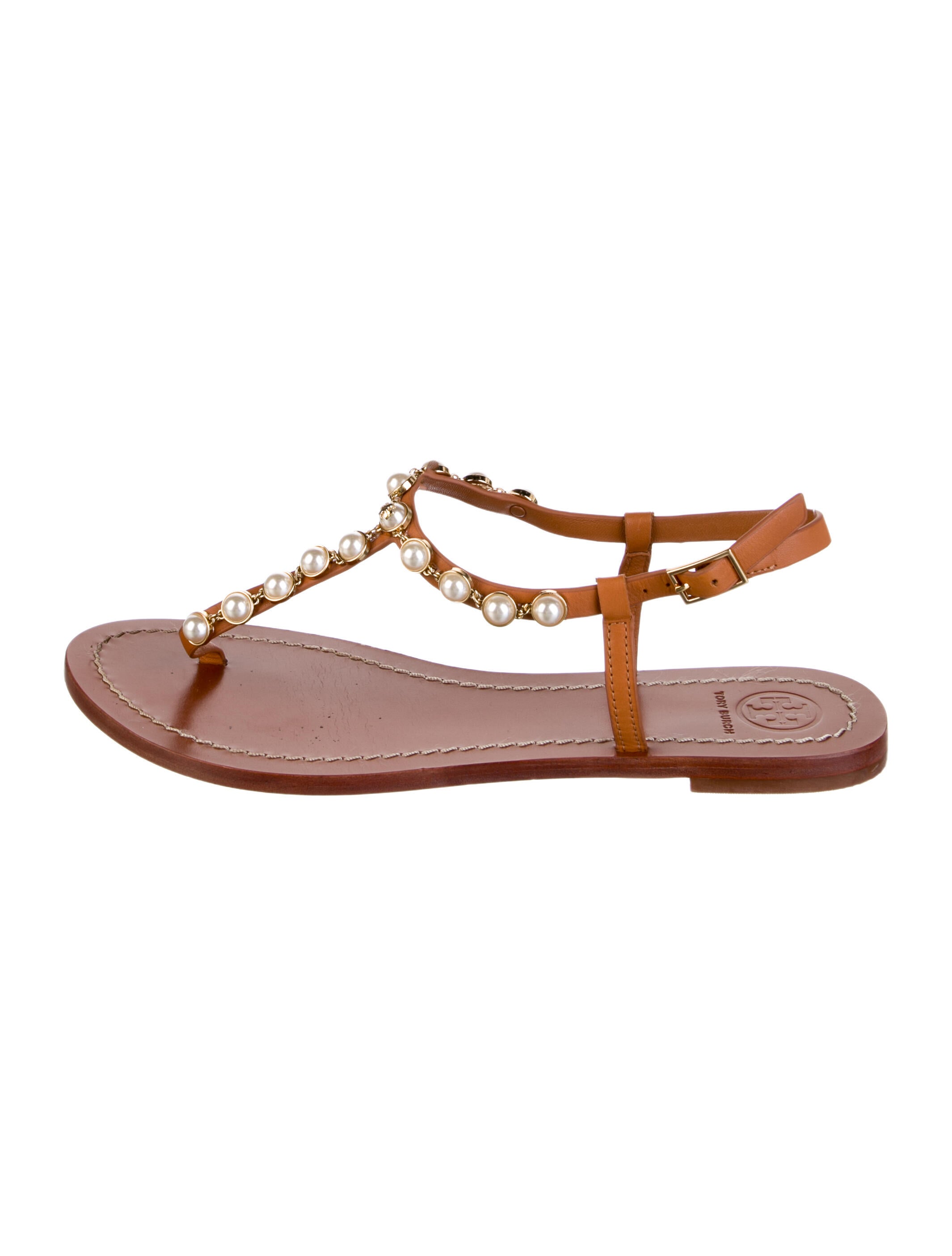 Tory Burch Leather Studded Accents T-Strap Sandals