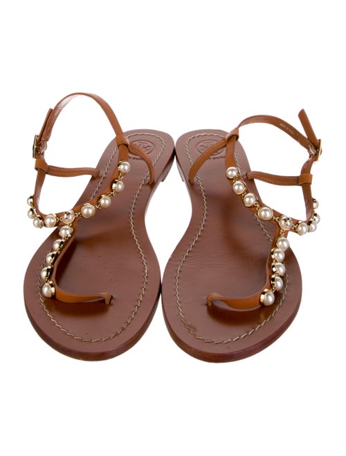 Tory Burch Leather Studded Accents T-Strap Sandals