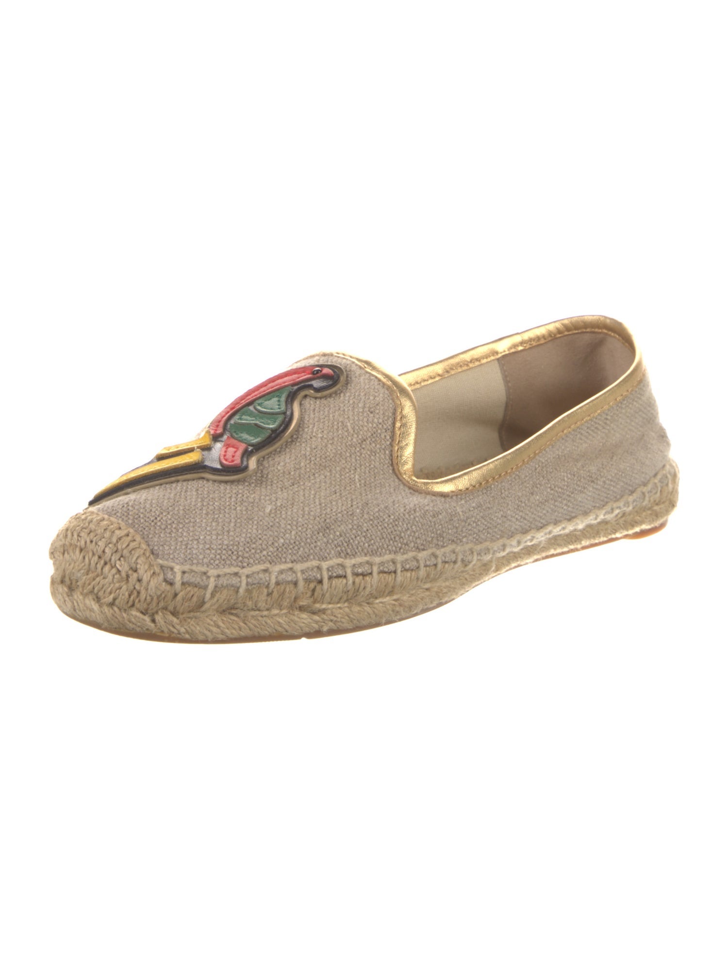 Tory Burch Canvas Leather Trim Embellishment Espadrilles