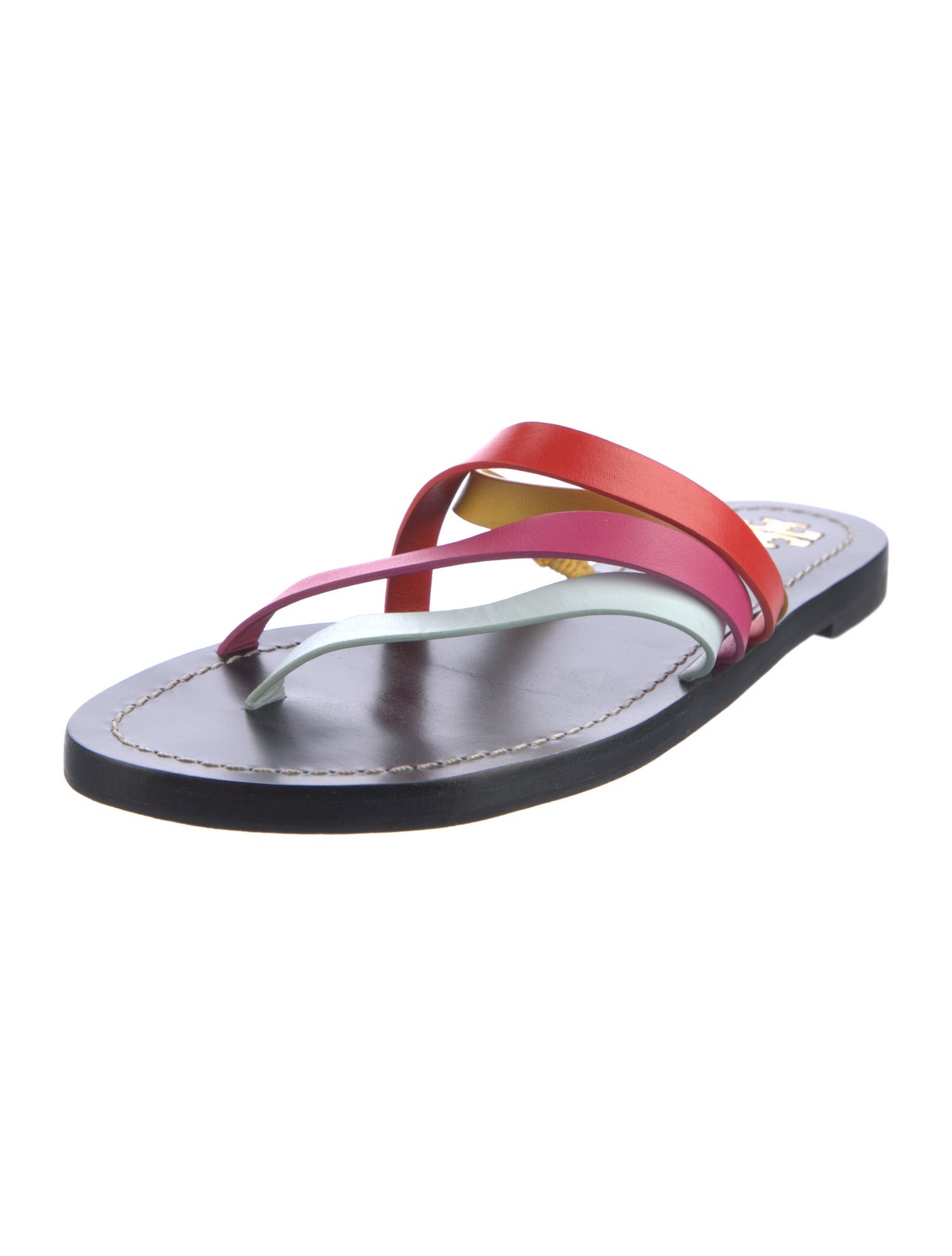 Tory Burch Leather Colorblock Pattern Flip Flops