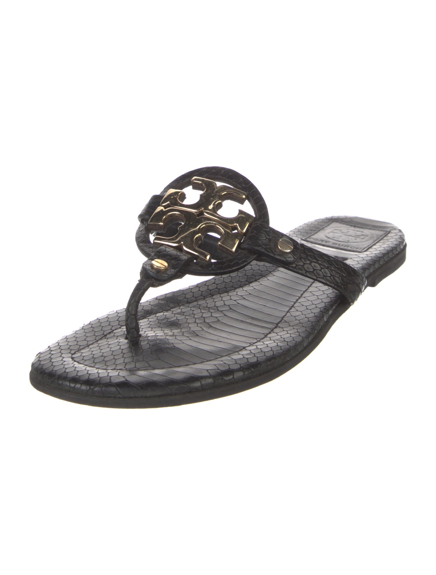 Tory Burch Embossed Leather Studded Accents Flip Flops