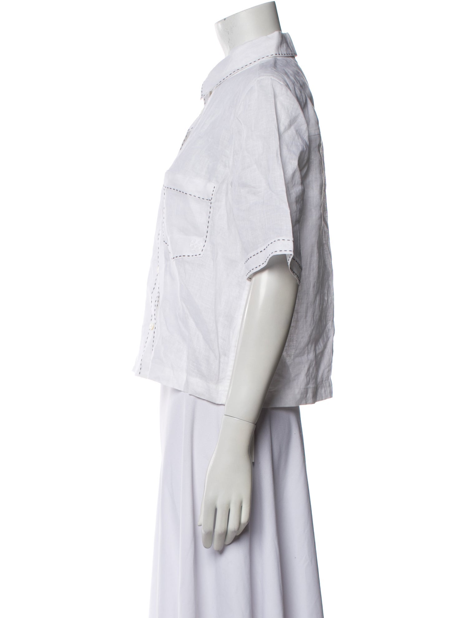 Tory Burch Linen Short Sleeve Button-Up Top