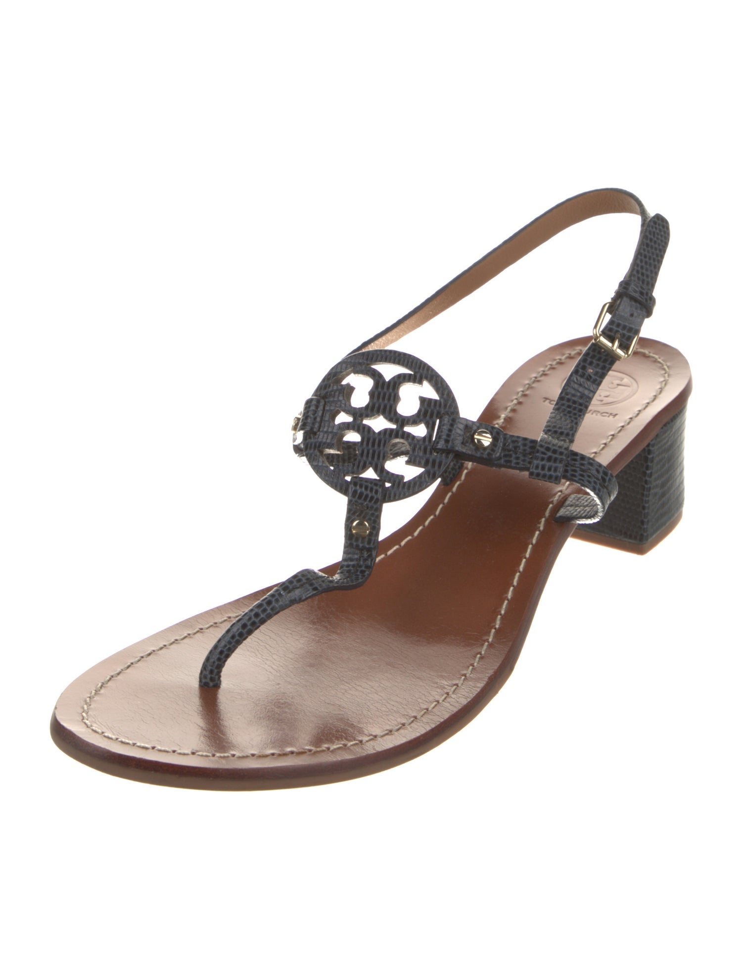 Tory Burch Embossed Leather Slingback Sandals