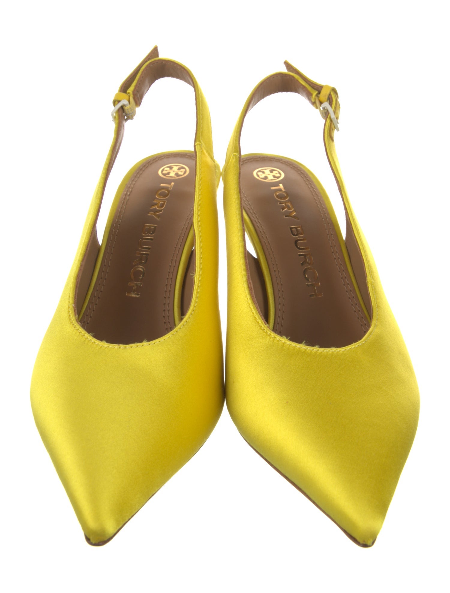 Tory Burch Satin Leather Trim Embellishment Slingback Pumps