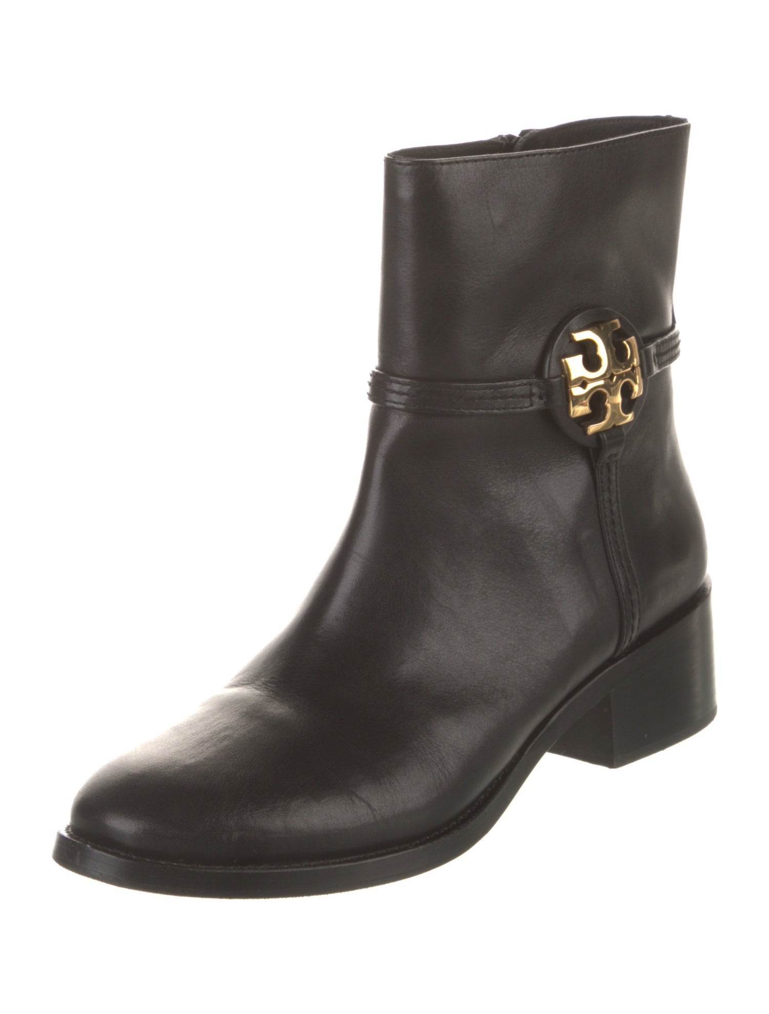 Tory Burch Signature Logo Leather Moto Boots