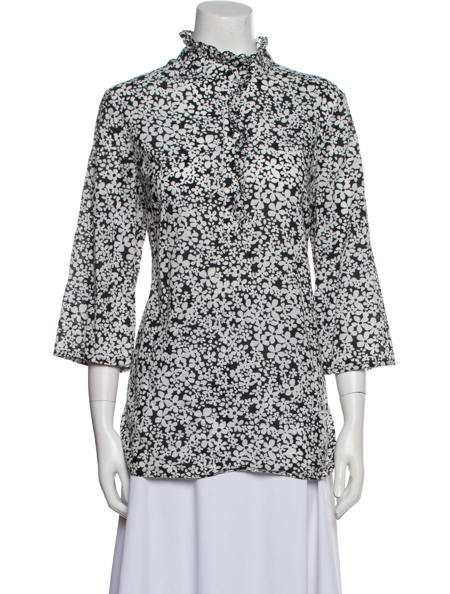 Tory Burch Floral Print Mock Neck Blouse