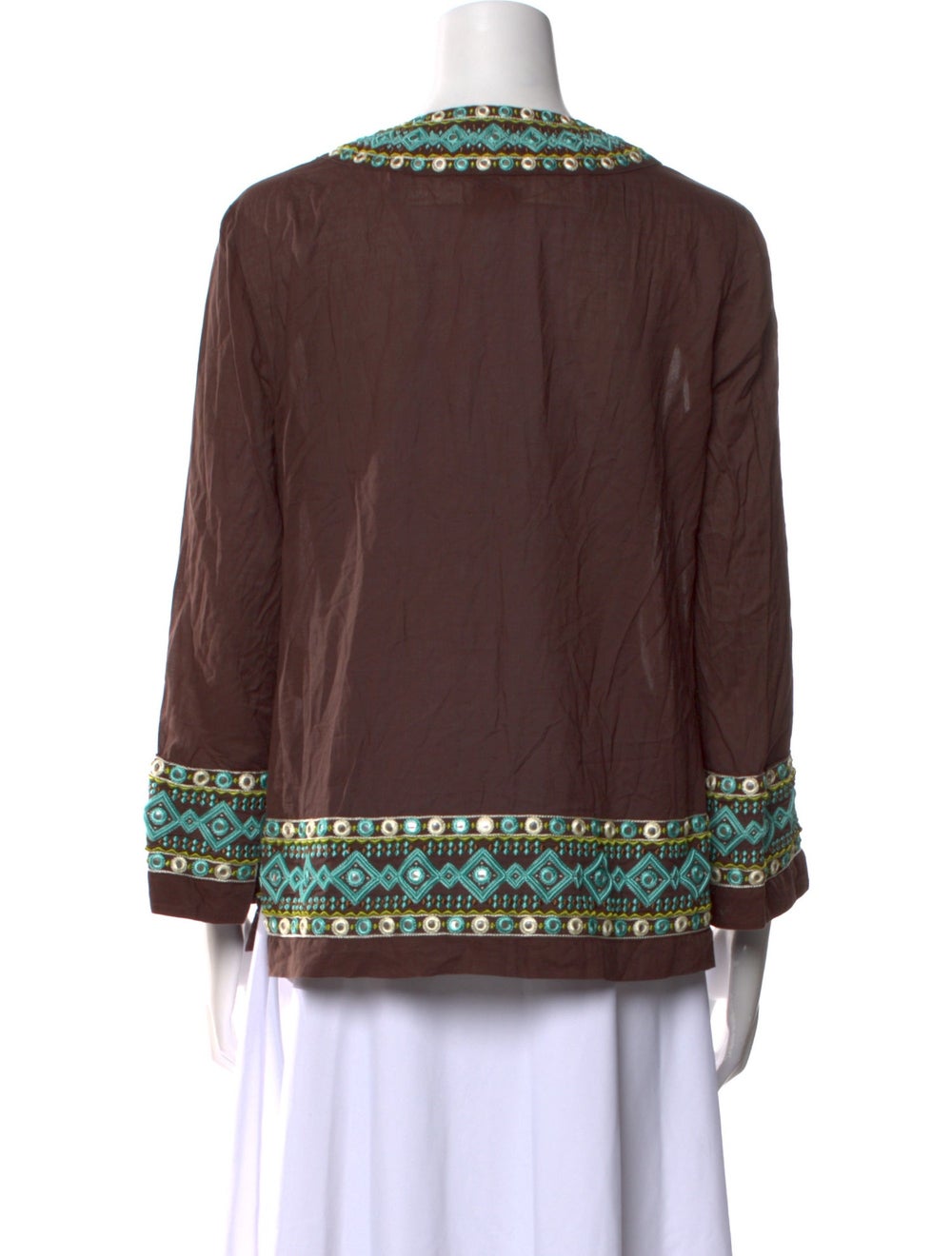 Tory Burch Tunic Brown Patterned Embroidered & Se… - image 3