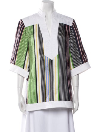 Tory Burch Silk Striped Button-Up Top