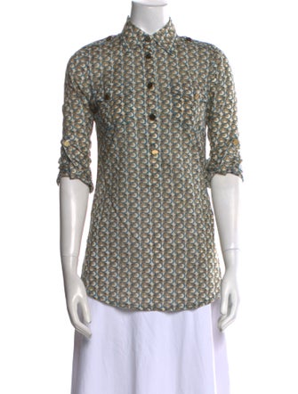 Tory Burch Printed Short Sleeve Button-Up Top