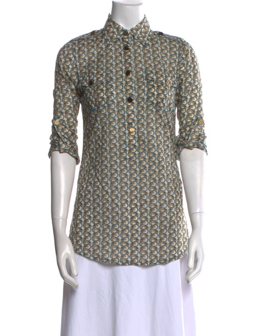Tory Burch Printed Short Sleeve Button-Up Top