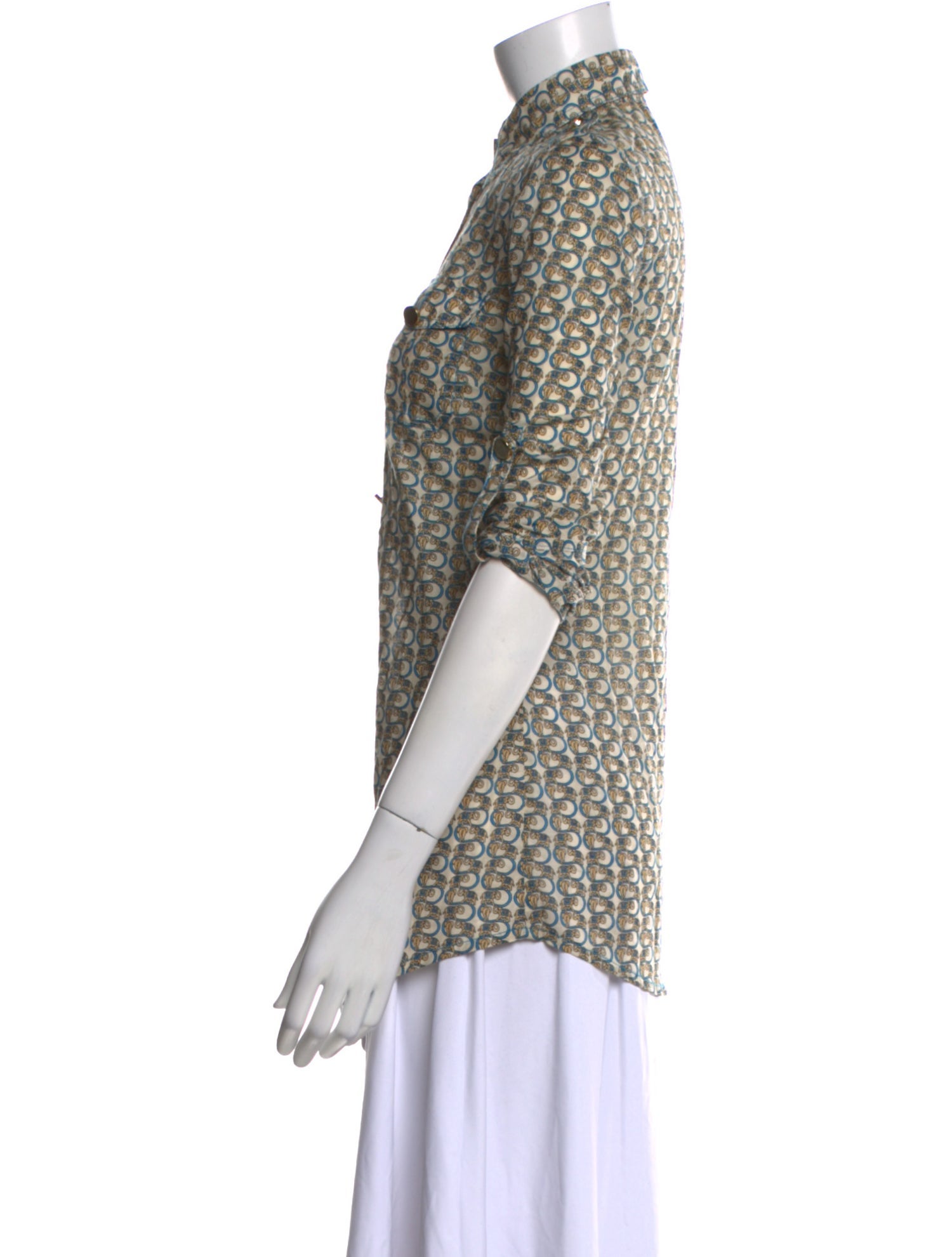 Tory Burch Printed Short Sleeve Button-Up Top