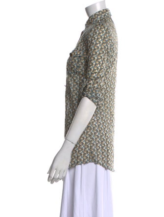 Tory Burch Printed Short Sleeve Button-Up Top