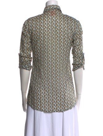 Tory Burch Printed Short Sleeve Button-Up Top