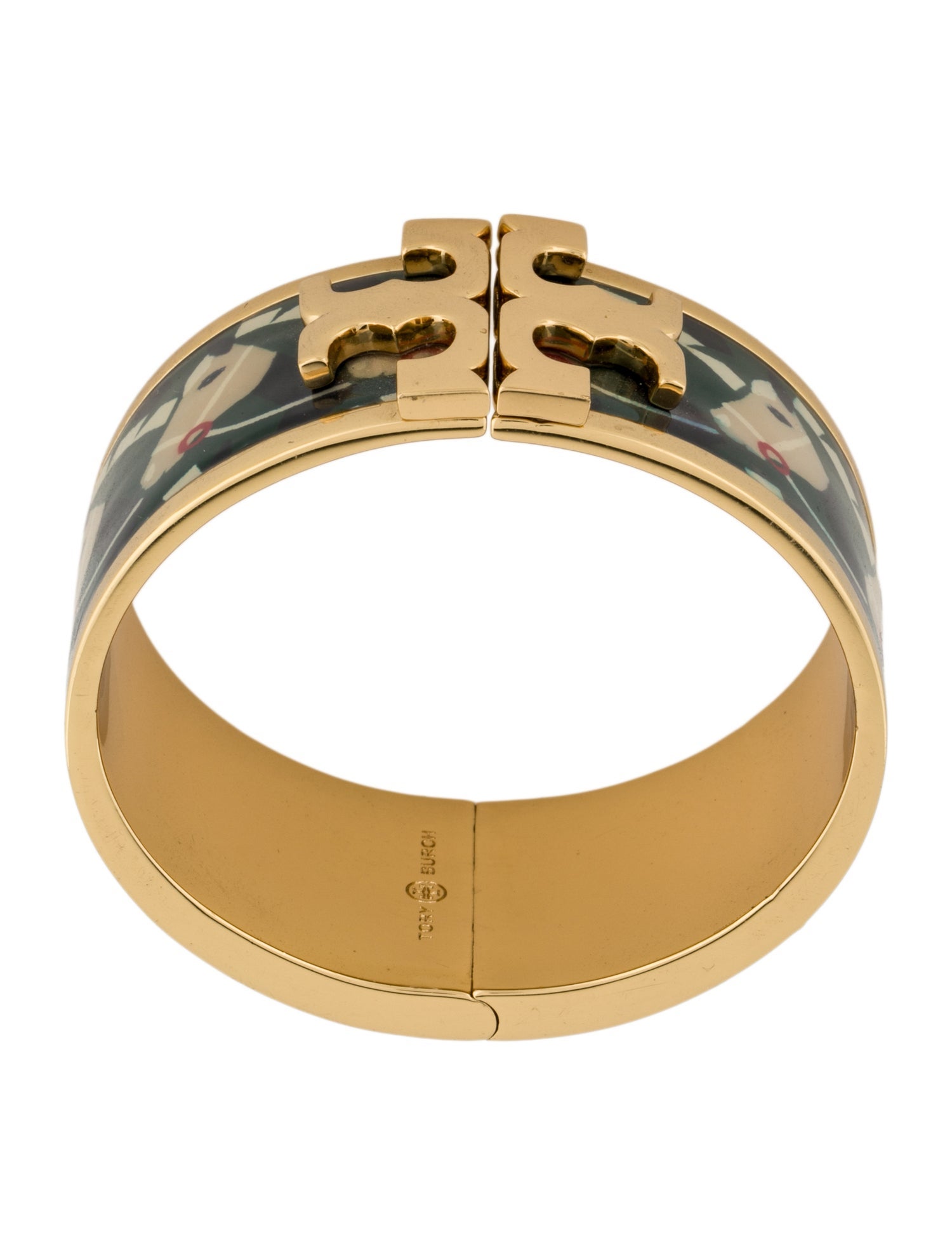 Tory Burch Enamel Raised Logo Hinged Bangle Bracelet